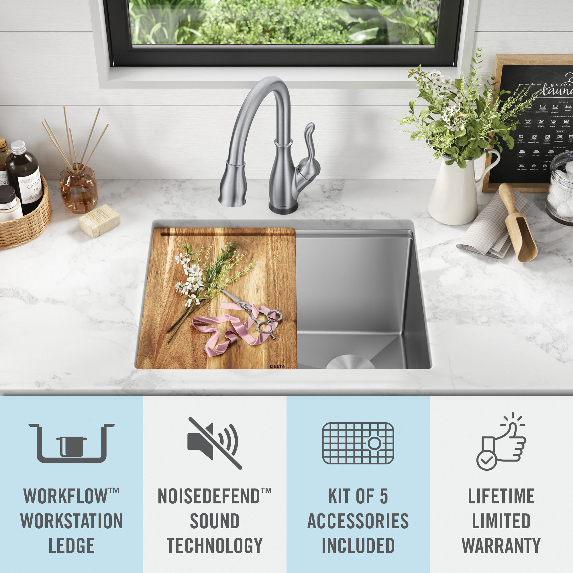 24” Workstation Undermount Single Bowl 16 Gauge Stainless Steel Laundry  Utility Kitchen Sink with WorkFlow™ Ledge and Accessories in Stainless  Steel 95B9132-24SL-SS | Delta Faucet